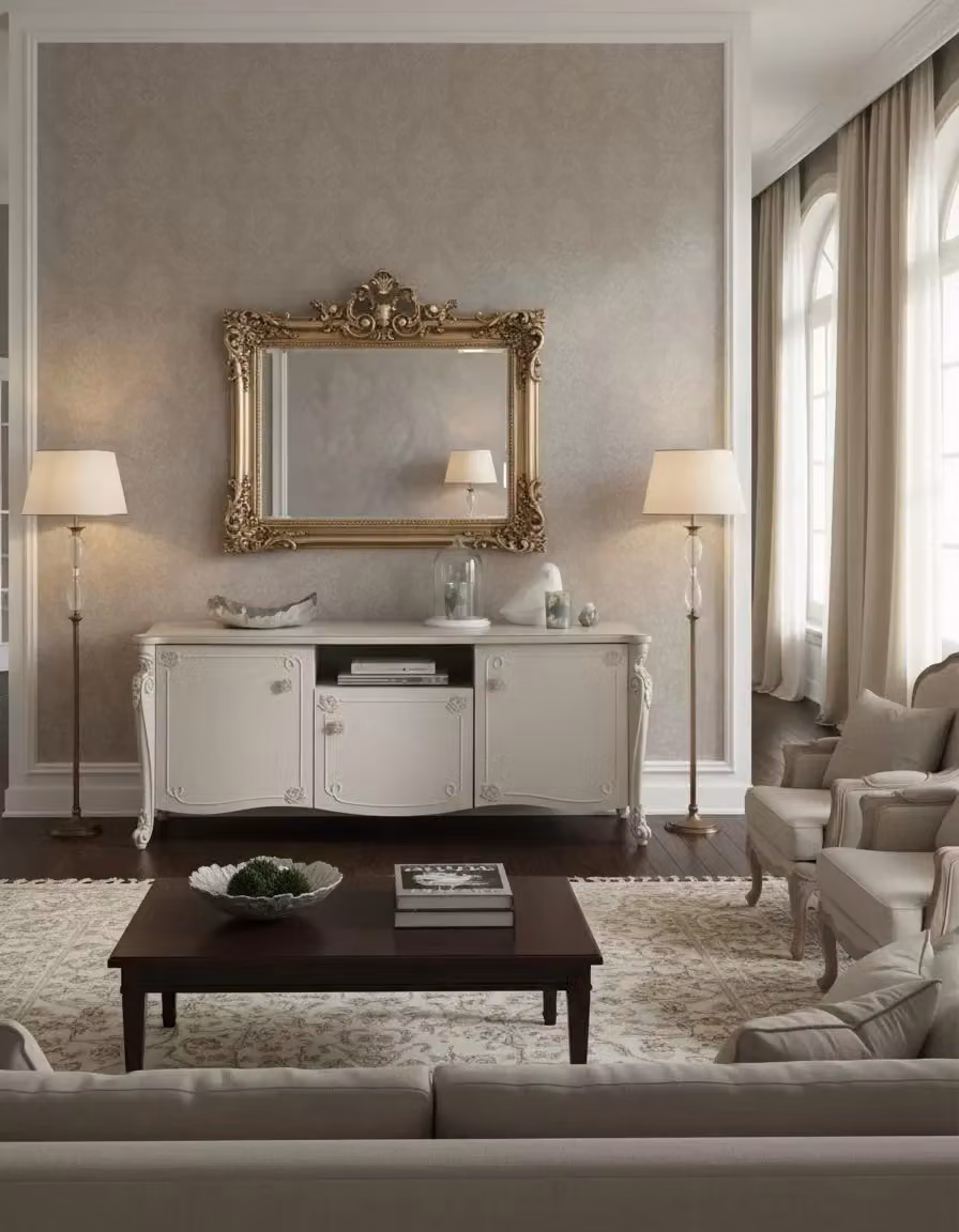 Porta TV Mobili 2G in legno di pino stile shabby chic con 3 ante, bianco opaco, L: 172 cm, P: 57 cm, H: 69 cm – 3