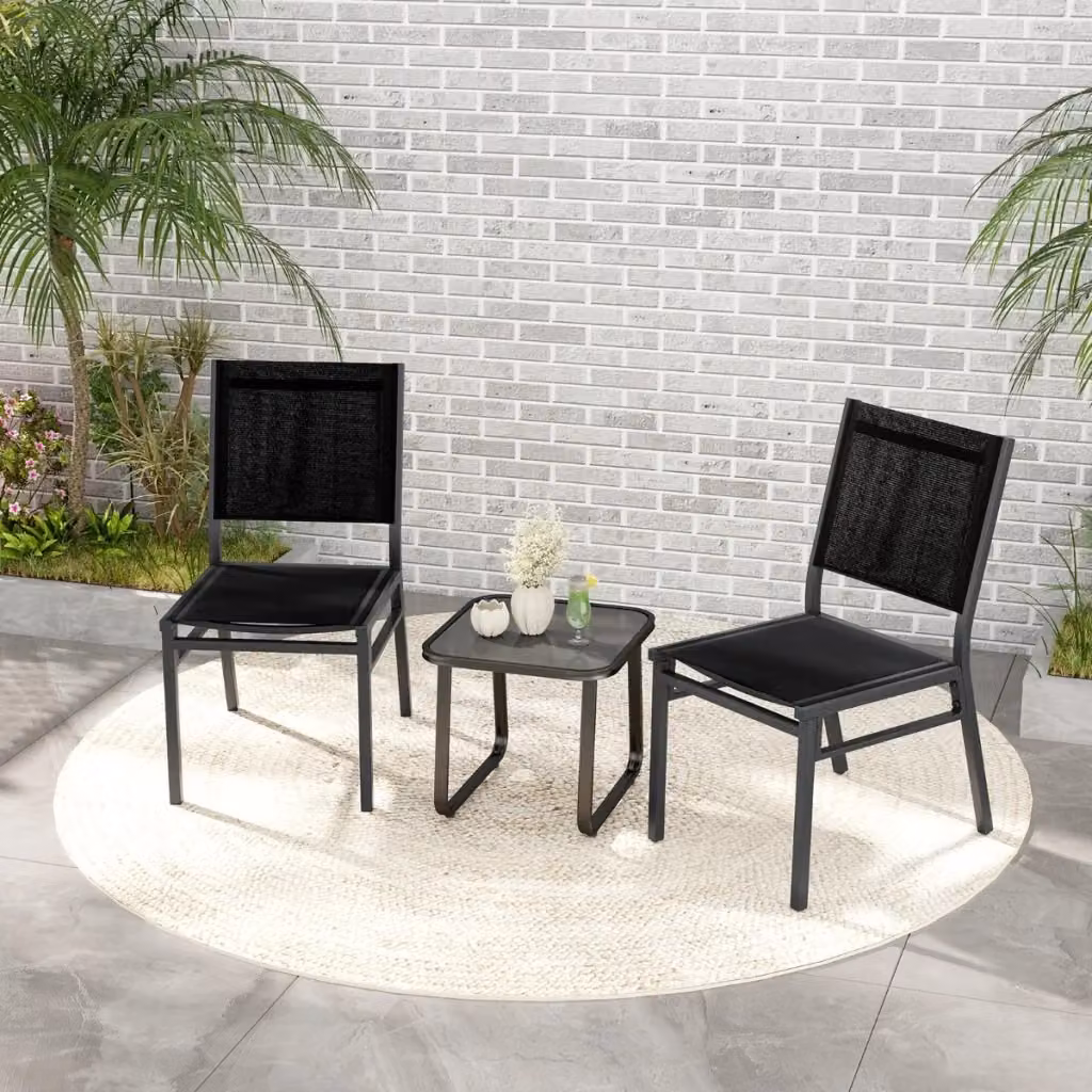 Set di 2 sedie da pranzo per esterni con seduta e schienale in textilene e telaio in alluminio nero opaco – 2