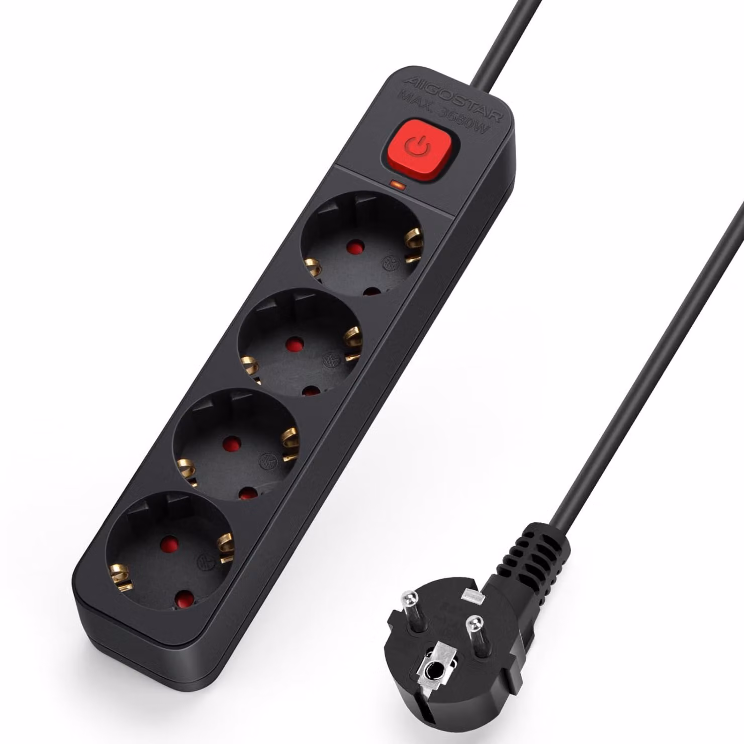 Aigostar, ciabatta multipresa a 4 prese, con interruttore, prolunga da 5 metri, colore nero – 5 metri, nuovo