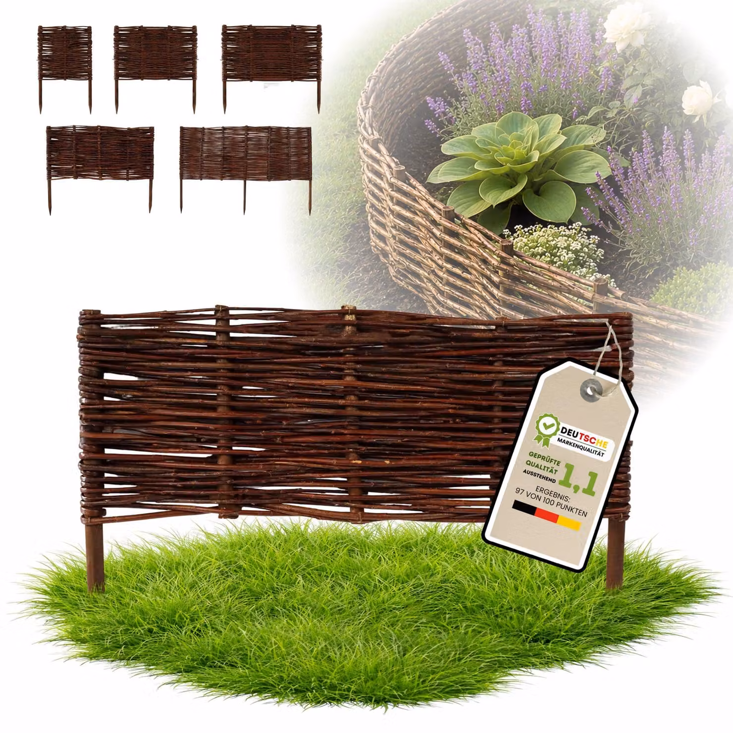 Floranica 1 pezzo Recinzione in vimini 30 cm x 60 cm – Staccionata da giardino intrecciata Palizzata Recinzione naturale Bordo aiuola
