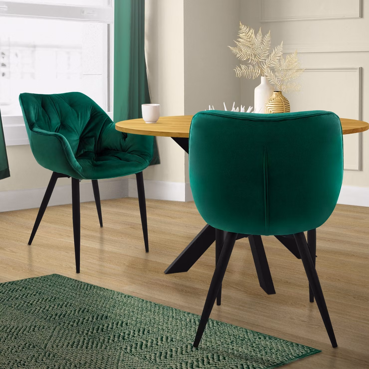 ML-Design set di 2 sedie da pranzo con schienale, verde scuro, in velluto