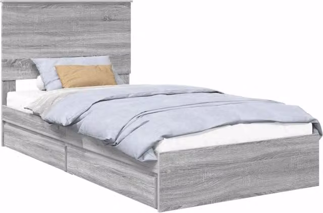 Letto singolo | Letto per adulti | Letto con Contenitore con testiera Grigio Sonoma 100 x 200 cm