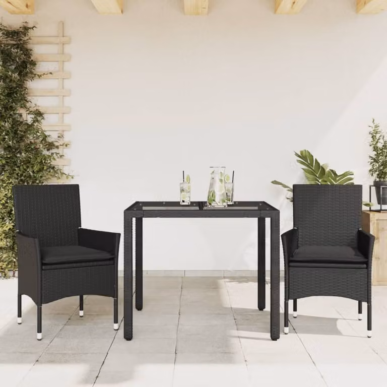 Maison Exclusive - Set da Pranzo da Giardino 3 pz con Cuscini Polyrattan e Vetro