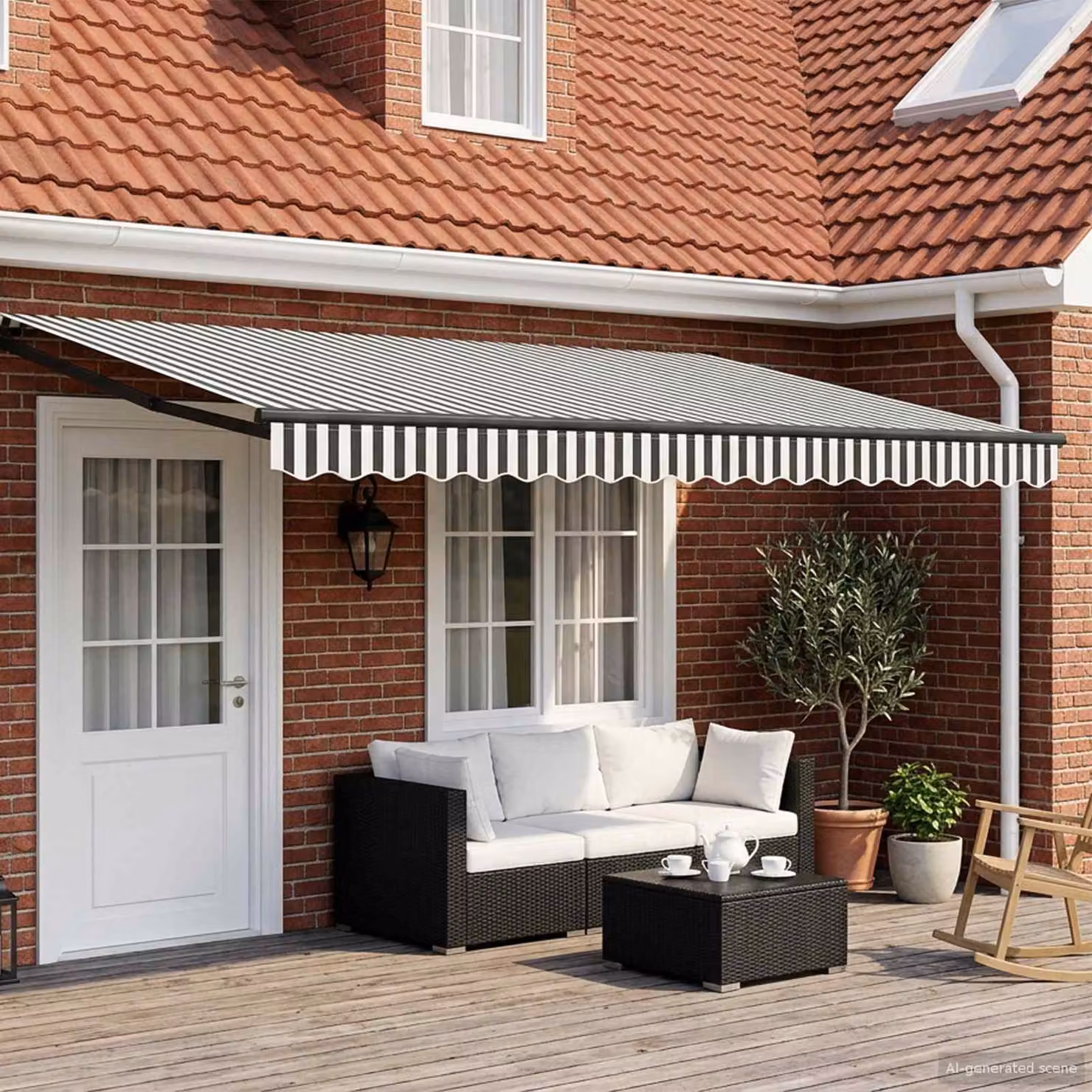 Tettuccio elettrico retrattile vidaXL in alluminio con bracci pieghevoli, colore antracite e bianco, L: 4,5 m x P: 3 m