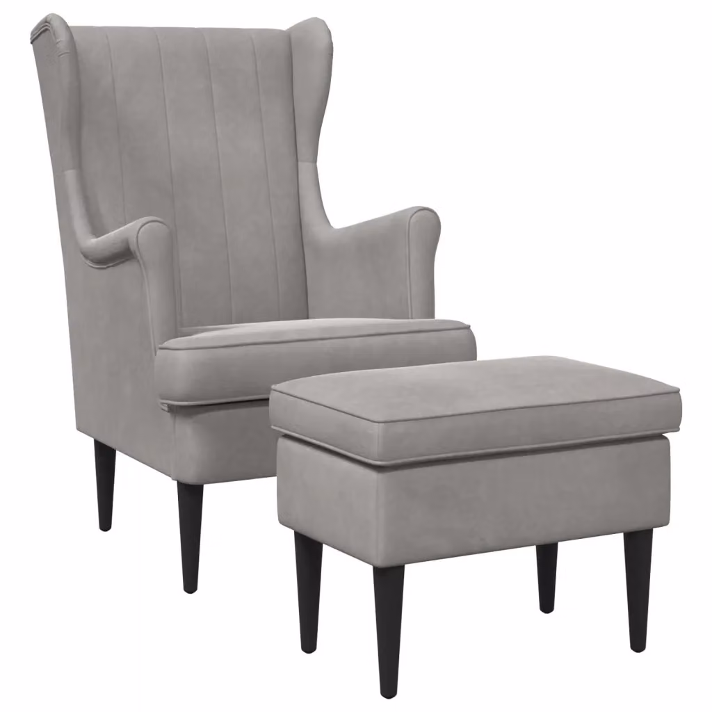 Set Poltrona con Ottoman vidaXL in Velluto Grigio con Braccioli e Struttura in Legno e Metallo – 2