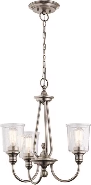 Lampadario Classico Waverly Acciaio Peltro Classico Vetro 3 Luci E27