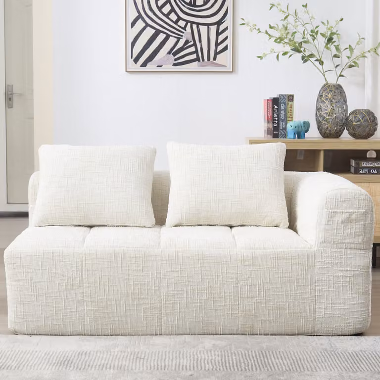 Divano angolare STILVORA per 2 persone, divano moderno a due posti, divano relax con braccioli e cuscini, non richiede installazione, tasca laterale per il telecomando, color beige