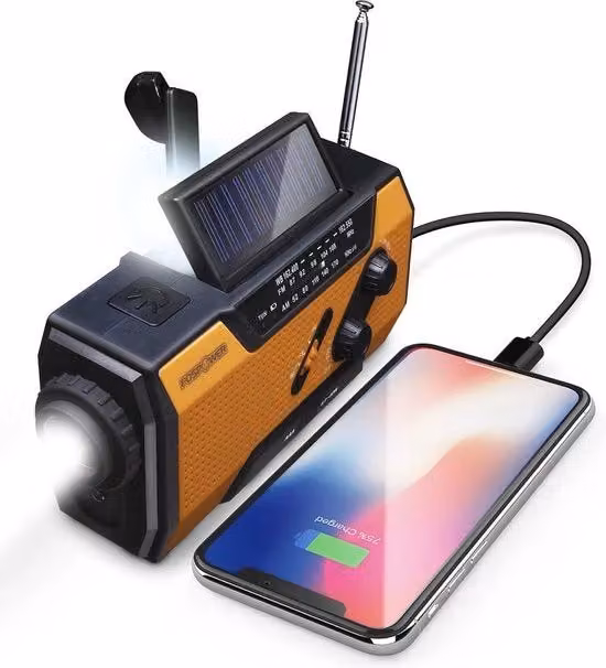 Radioreceivente Portatile con Batteria da 2000 mAh - Caricatore Solare, Supporto per Mano e Ricarica Batteria per Emergenze