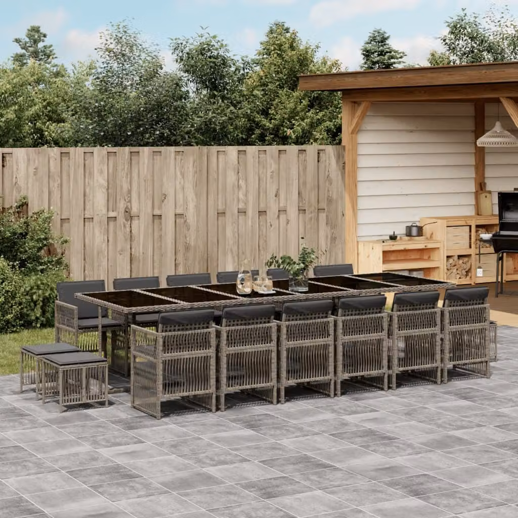 Maison Exclusive - Set da Pranzo da Giardino 17pz con Cuscini Grigio in Polyrattan