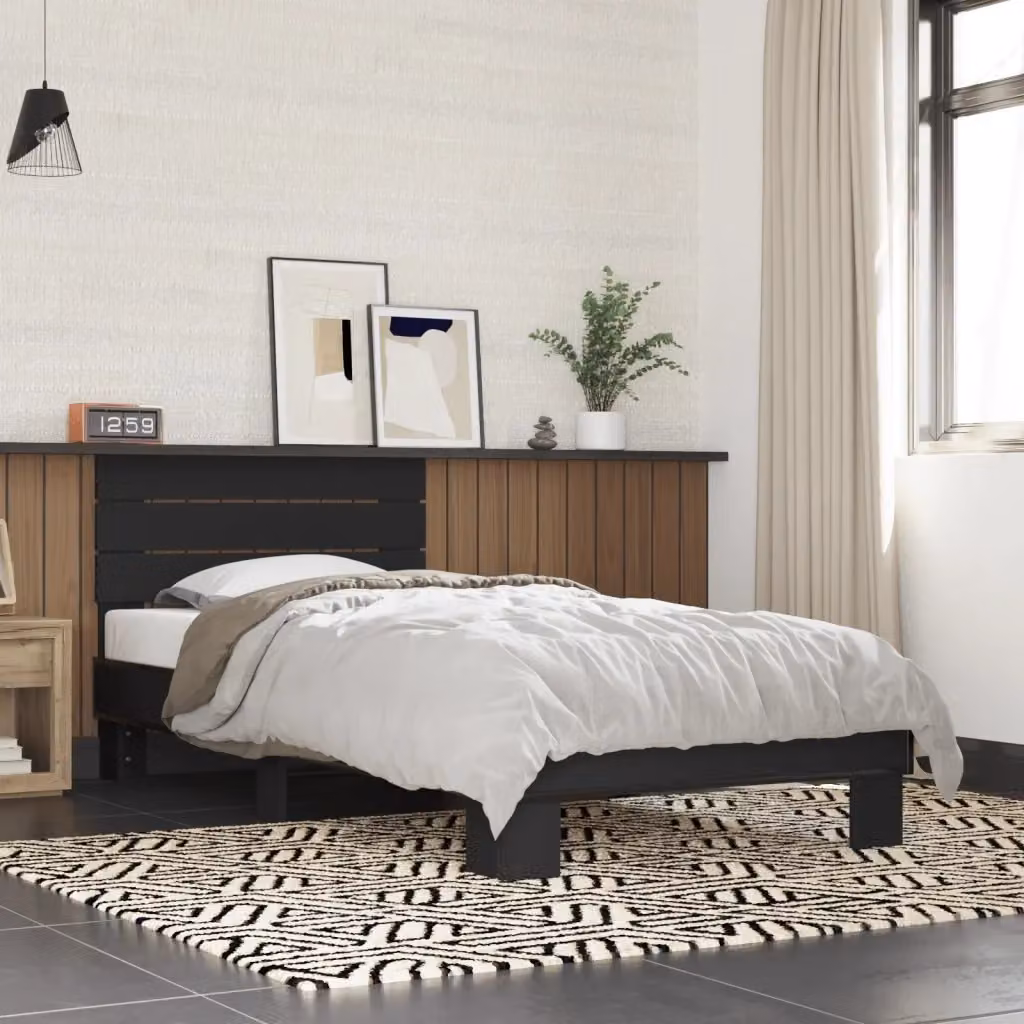 Letto singolo Design In nero in legno e metallo con doghe fisse per adulti – 2