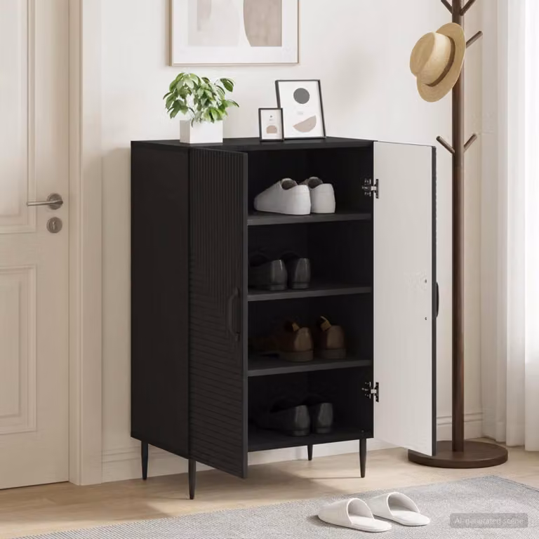 Mobile porta scarpe vidaXL HAARLEM nero con ante a battente L: 59,5 cm, P: 39,5 cm, H: 89,5 cm