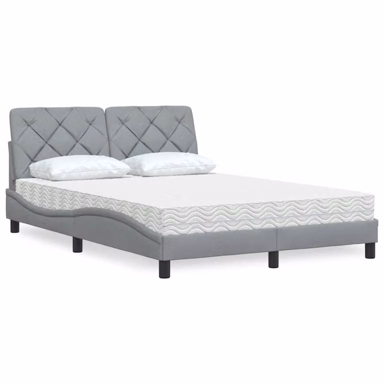 Letto con Materasso vidaXL in Tessuto Grigio Chiaro e Bianco, L/P/H: 140 x 190 x 145 cm