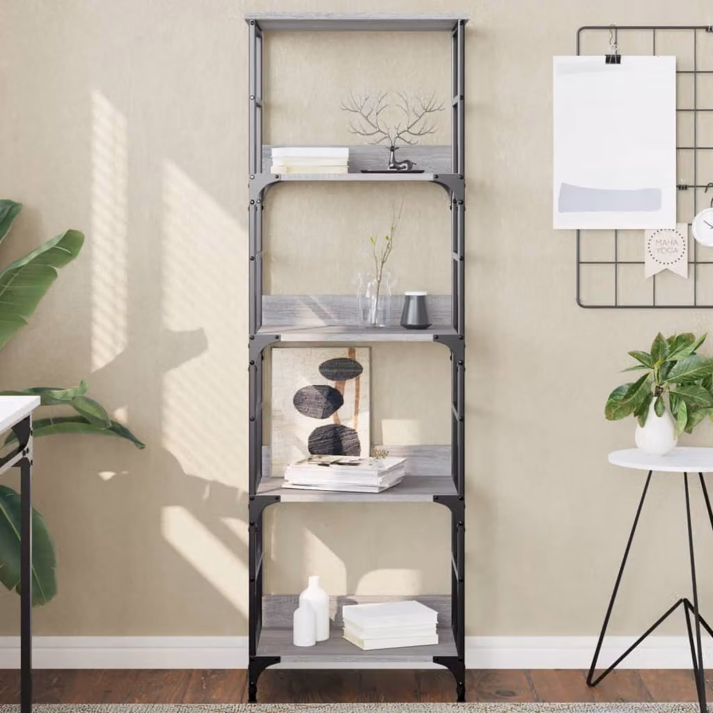 Libreria stile industriale vidaXL in legno e metallo, Grigio, L 50 cm x P 33 cm x H 153 cm
