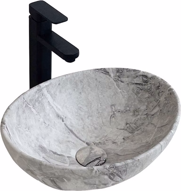 Lavabo da appoggio in Vetroceramica con base in pietra