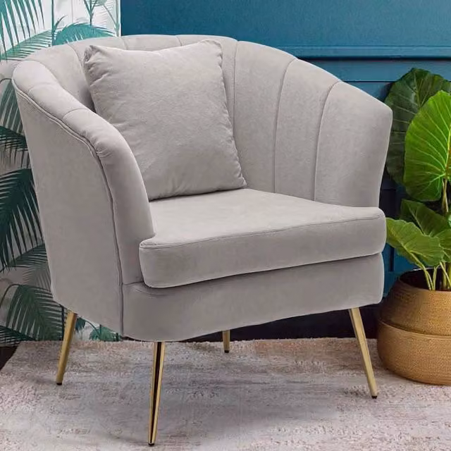 Poltrona Relax Bakaji Design Moderno con Braccioli in Tessuto e Struttura in Legno e Metallo, Colore Grigio e Oro – 1