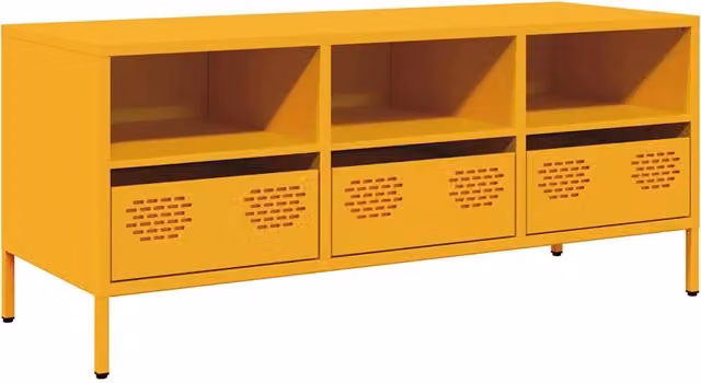 Mobile porta TV industriale con cassetti 101,5 x 39 x 43,5 cm in acciaio laminato a freddo giallo senape 02_0049748