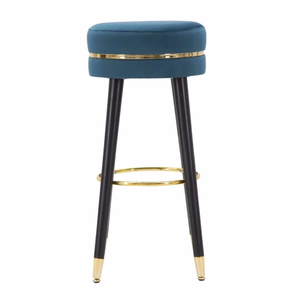 Sgabello da bar Paris Vikasa Home in velluto petrolio con dettagli gold e gambe nere, Altezza: 74 cm – 2