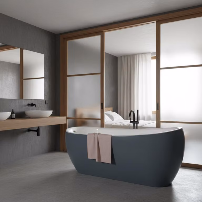 Vasca da bagno freestanding moderna da 170 cm, grigio-bianca, in composito, senza piedini — Vasca da bagno moderna Melania, grigia all’esterno e bianca all’interno, a pavimento