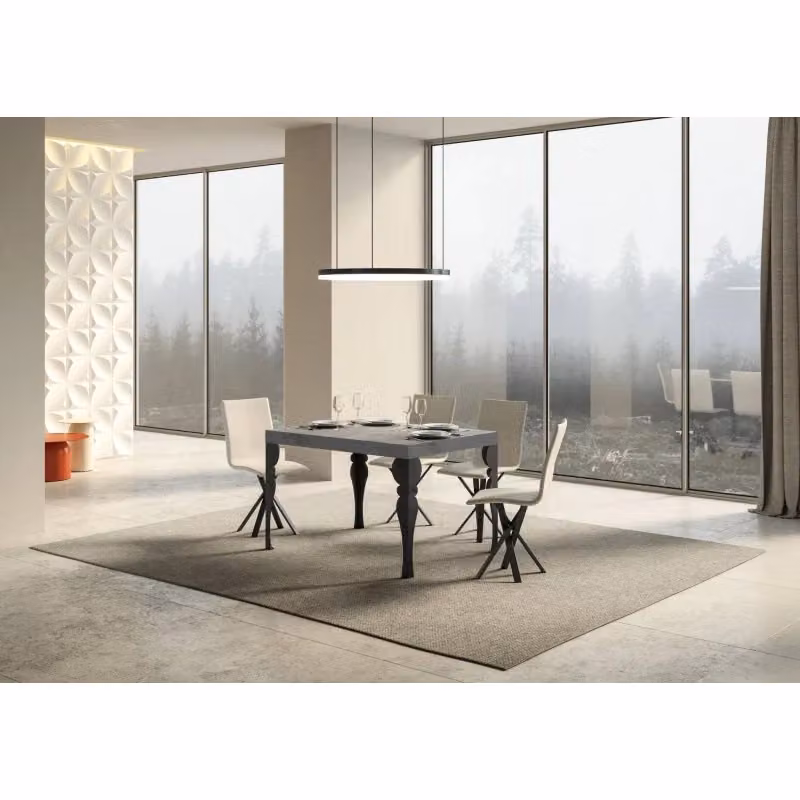 Tavolo allungabile Itamoby moderno con piano in laminato e telaio in metallo, L/P/H: 90 x 130/234 x 77 cm, colore Antracite e Cemento – 2