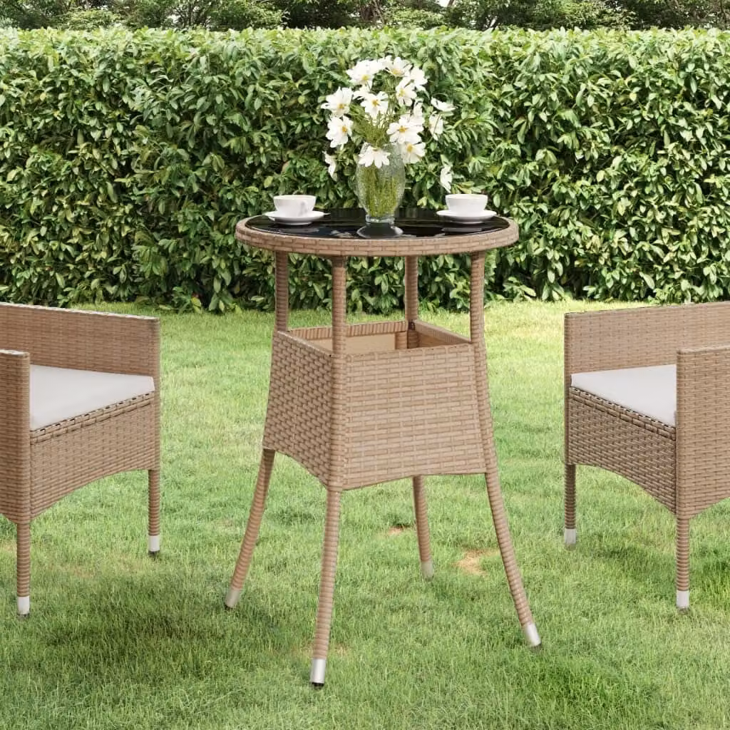 Maison Exclusive - Tavolo da giardino Ø 60 x 75 cm in vetro temperato e rattan sintetico beige