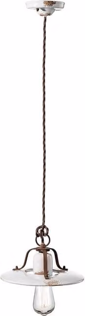 Lampadario Vintage Country Ferro E Ceramica Bianco 1 Luce E27 25Cm