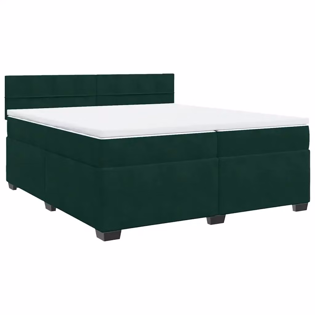 Letto Ibrido vidaXL con Giroletto a Molle e Materasso in Velluto Verde Scuro e Bianco, Struttura in Legno di Pino, L/P: 200 x 200 cm – 2