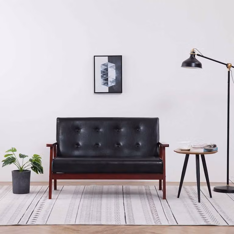 vidaXL Divano a 2 Posti Retro in Similpelle Nero con Struttura in Legno Solido