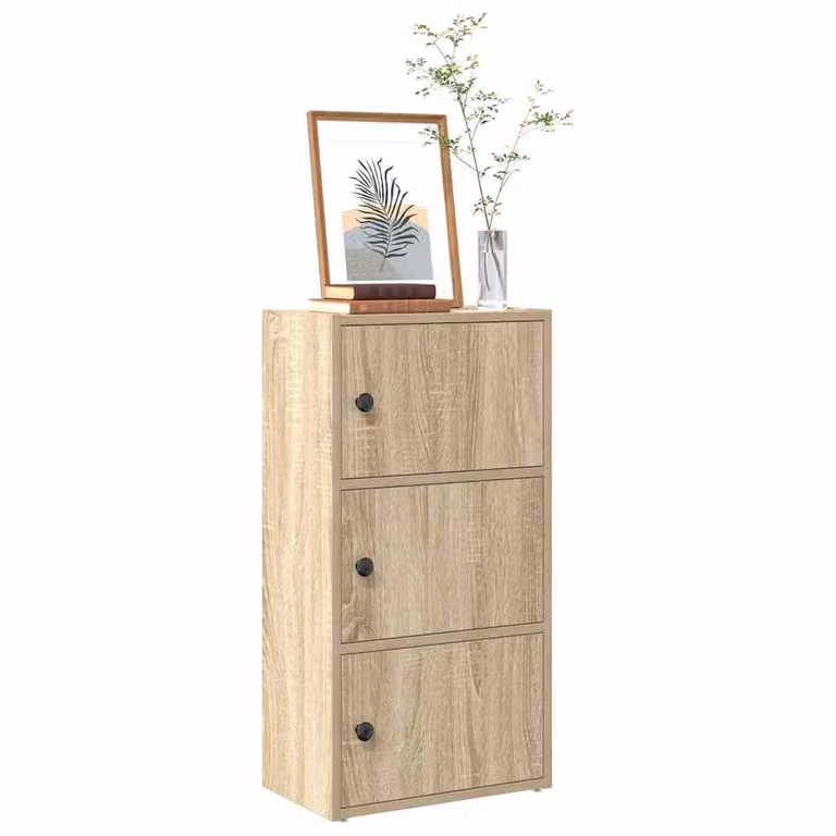 Libreria moderna vidaXL in legno MDF color rovere, con ante a battente e ripiani interni, da appendere al muro, L 40 cm x P 24 cm x H 77 cm