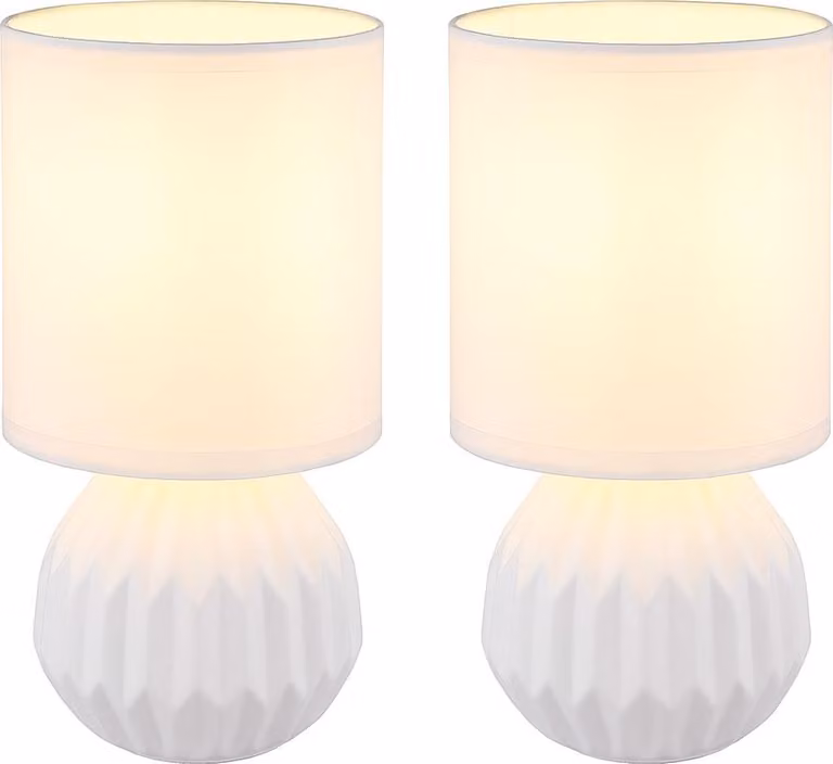 set di 2 lampade da tavolo, Vetroceramica, tessuto, bianco, H 23 cm