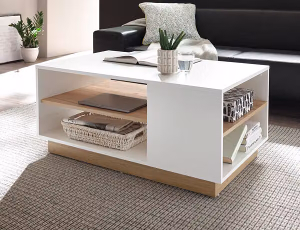 Tavolino Clair Tavolo da soggiorno 100x60 cm bianco rovere nipote