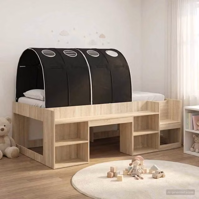 Letto alto per bambini con storage 3 pz Rovere Sonoma e Nero 3423604