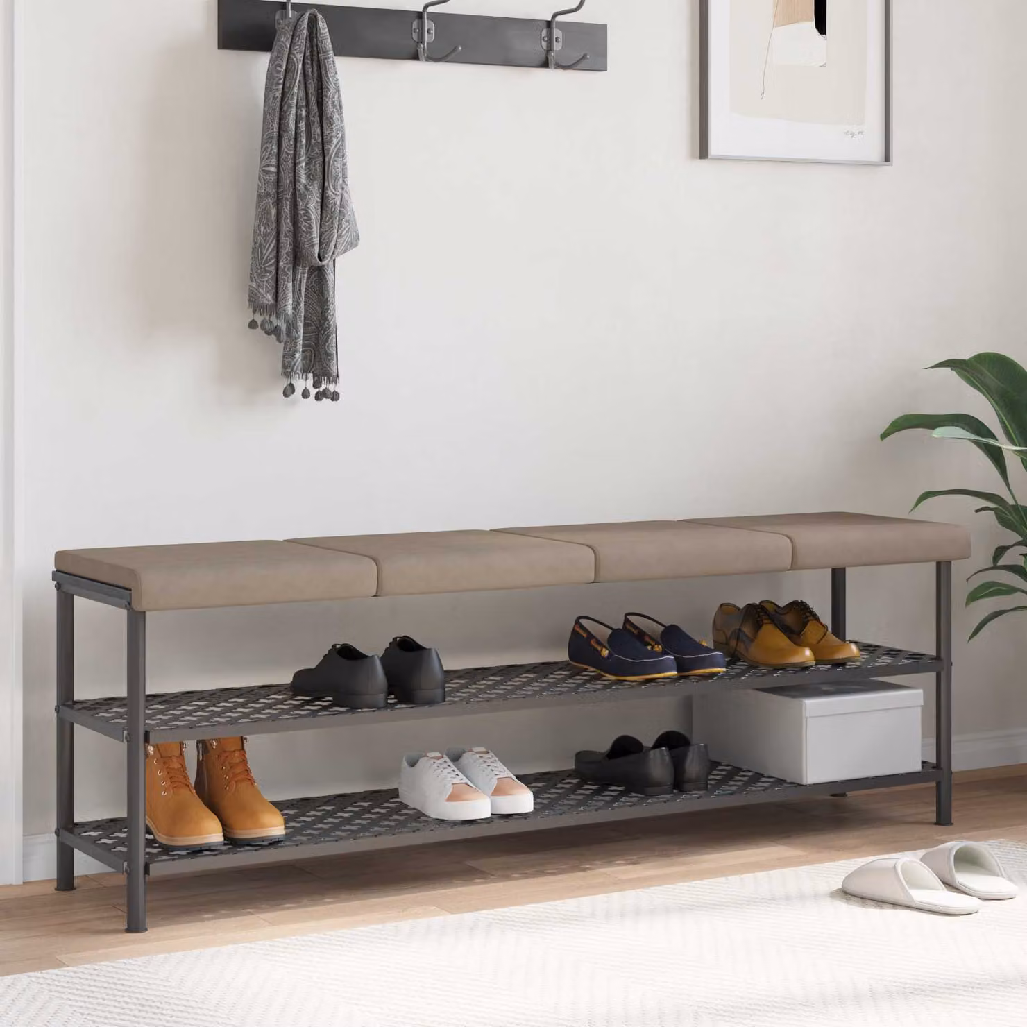 Set di 4 cuscini per panchina vidaXL in microfibra beige e grigio, Profondità: 35 cm