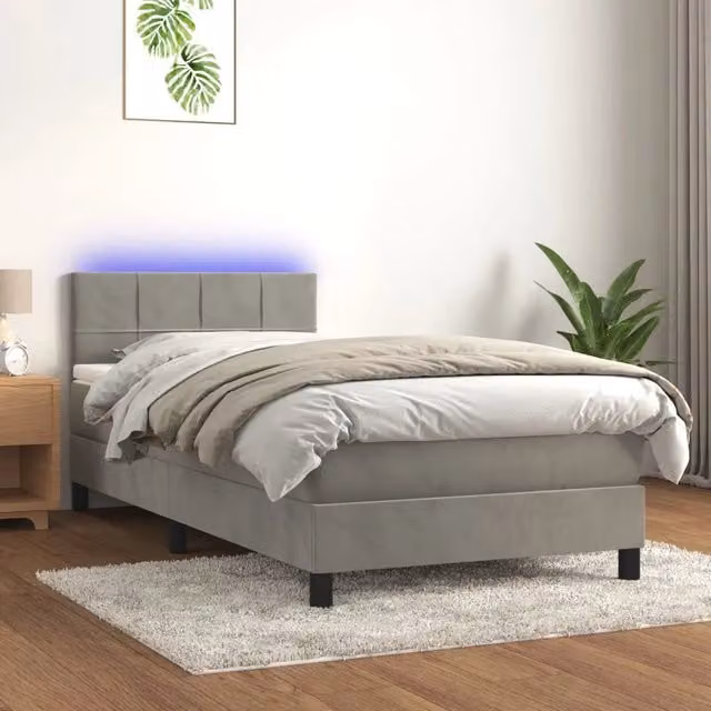 Letto a Molle con Materasso e LED-Struttura Letto con Materasso Grigio Chiaro 90x190 cm Velluto 601151