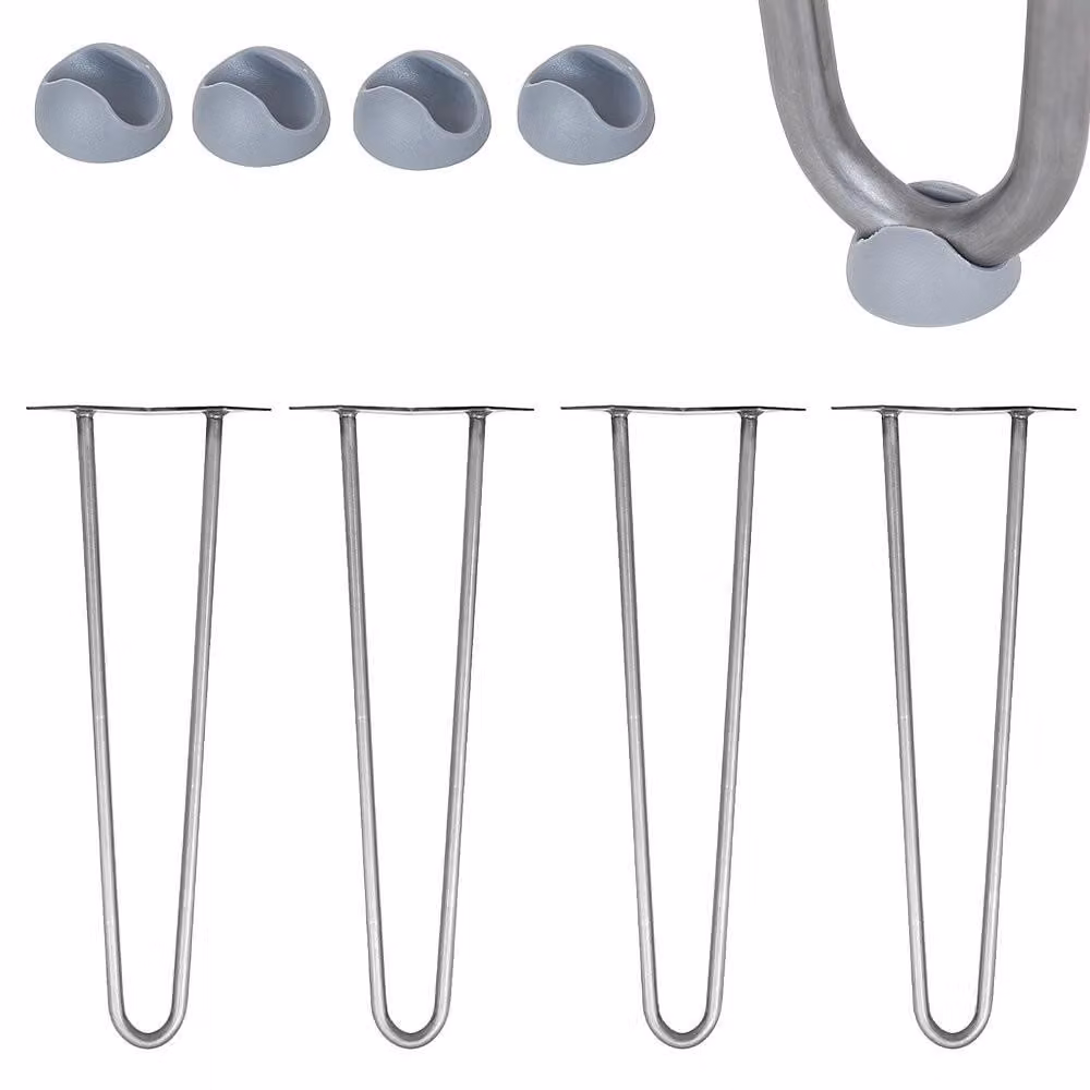 Piedini per tavolo a forma di forcina, in acciaio da 12 mm, con protezione per il pavimento, altezza 41 cm, set di 4