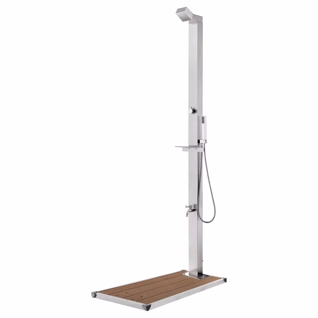 Maison Exclusive - Doccia da giardino con base marrone da 225 cm in acciaio inossidabile