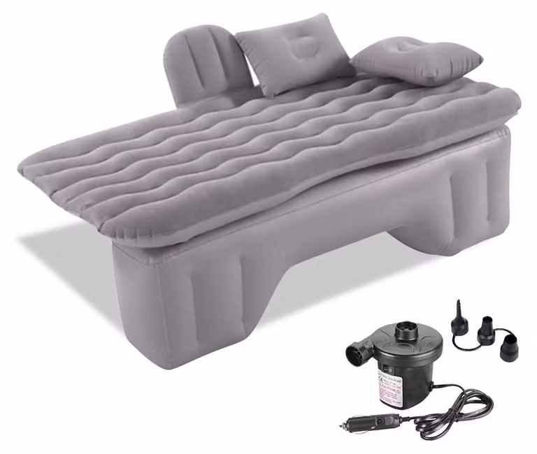 Materasso gonfiabile per uso interno ed esterno, con pompa, colore grigio, per 1 persona, ideale per il campeggio