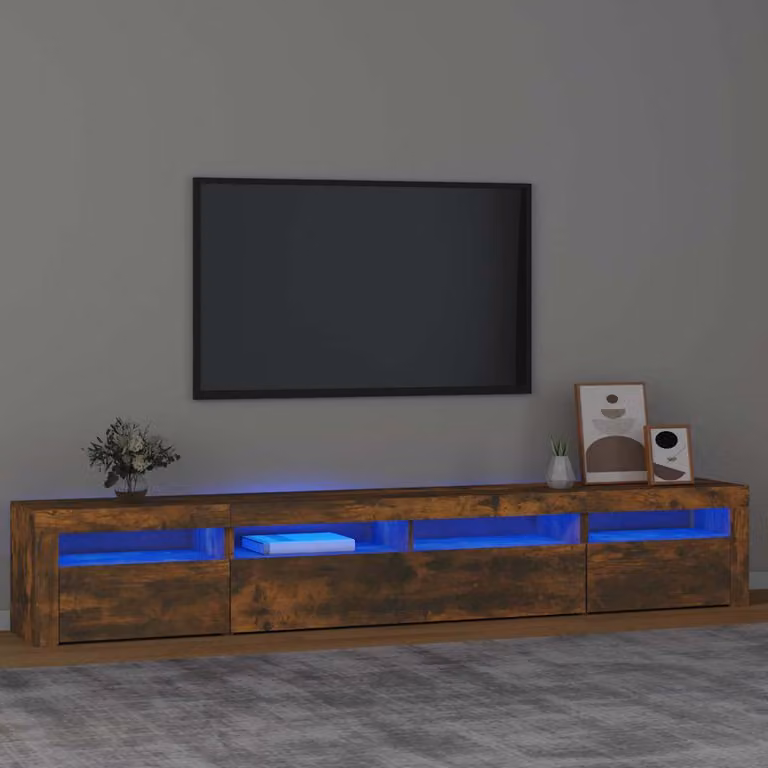 vidaXL Mobile Porta TV Moderno con Luci LED Integrate in Rovere Fumo, L: 240 cm, P: 35 cm, H: 40 cm