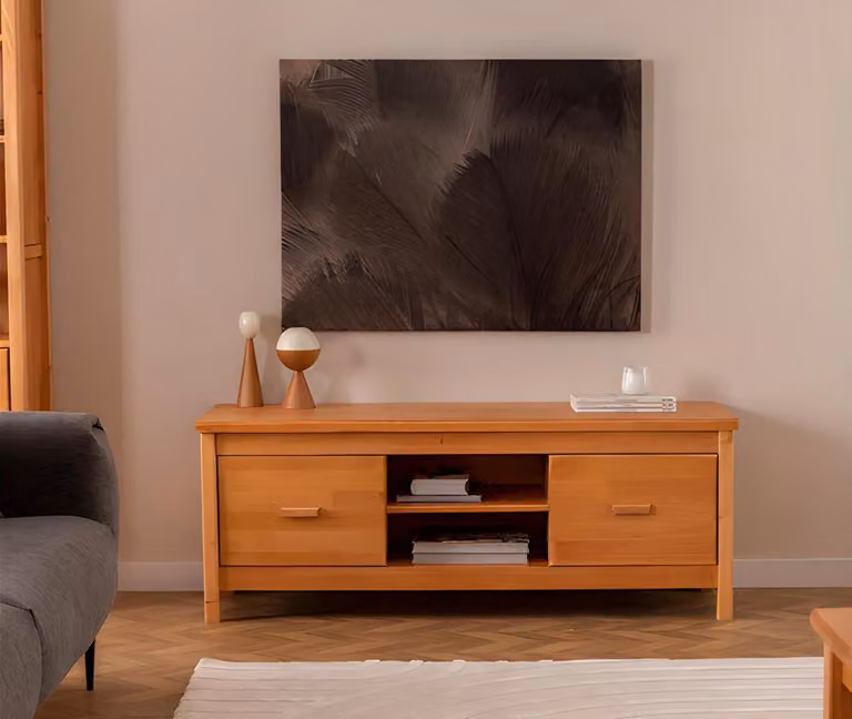 Eleganter Brauner TV-Ständer Wohnzimmer Lowboard Holz Schubladentisch