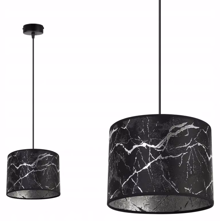 Lampada a sospensione con motivo marmorizzato argento – Lampada a sospensione moderna con paralume, lampada da soffitto per soggiorno e sala da pranzo