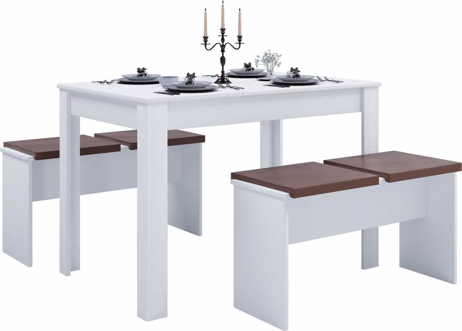 Essgruppe | Set tavolo da cucina |Gruppo tavoli | Dimensioni Tavolo ca. H. 75 x W. 110 x D. 70 cm | Con due panche | Set tavolo da pranzo - Esal XL