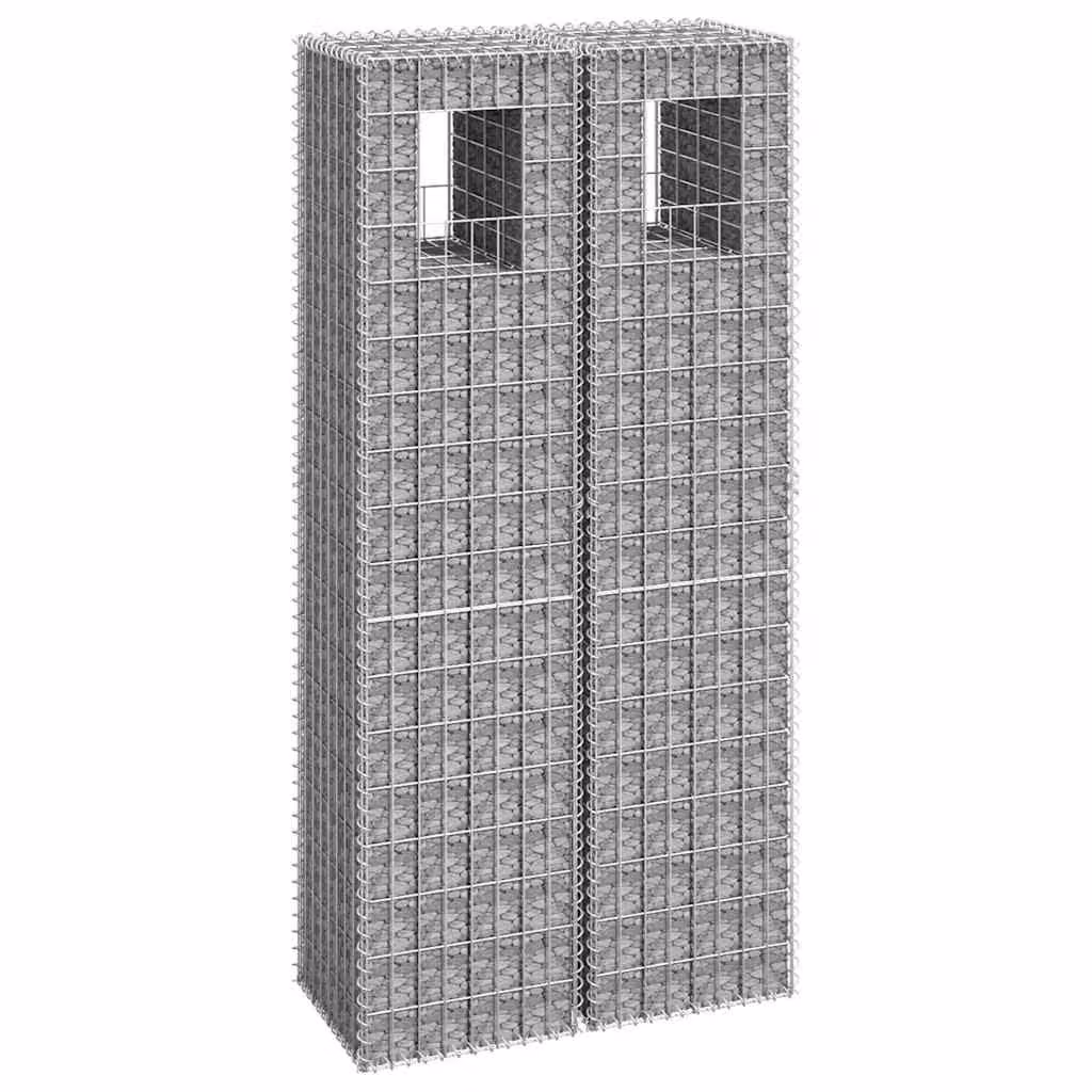 Set di 2 cesti a torre vidaXL in metallo grigio e argento, H x L x P: 180 x 40 x 40 cm