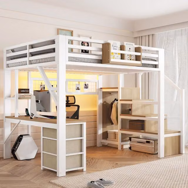 letto alto in metallo e mdf bianco 140 x 200 cm