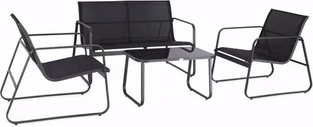 Set da salotto da giardino Sweeek in acciaio verniciato a polvere antracite con sedute imbottite e tavolino, 4 posti
