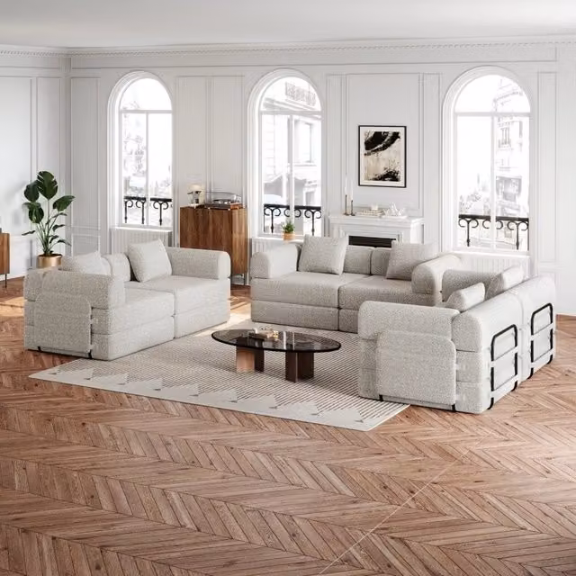 Divano letto 2 in 1 con vano portaoggetti in chenille khaki