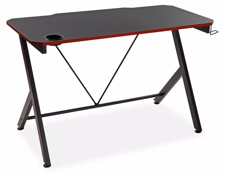 Tavolo da scrivania nero con dettagli rossi - 120 x 60 cm - Melamina e acciaio - Design industriale