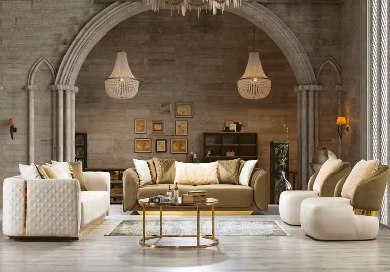 Modernes Wohnzimmer-Set 2 luxuriöse weiche Sofas + 2 moderne weiße Sessel