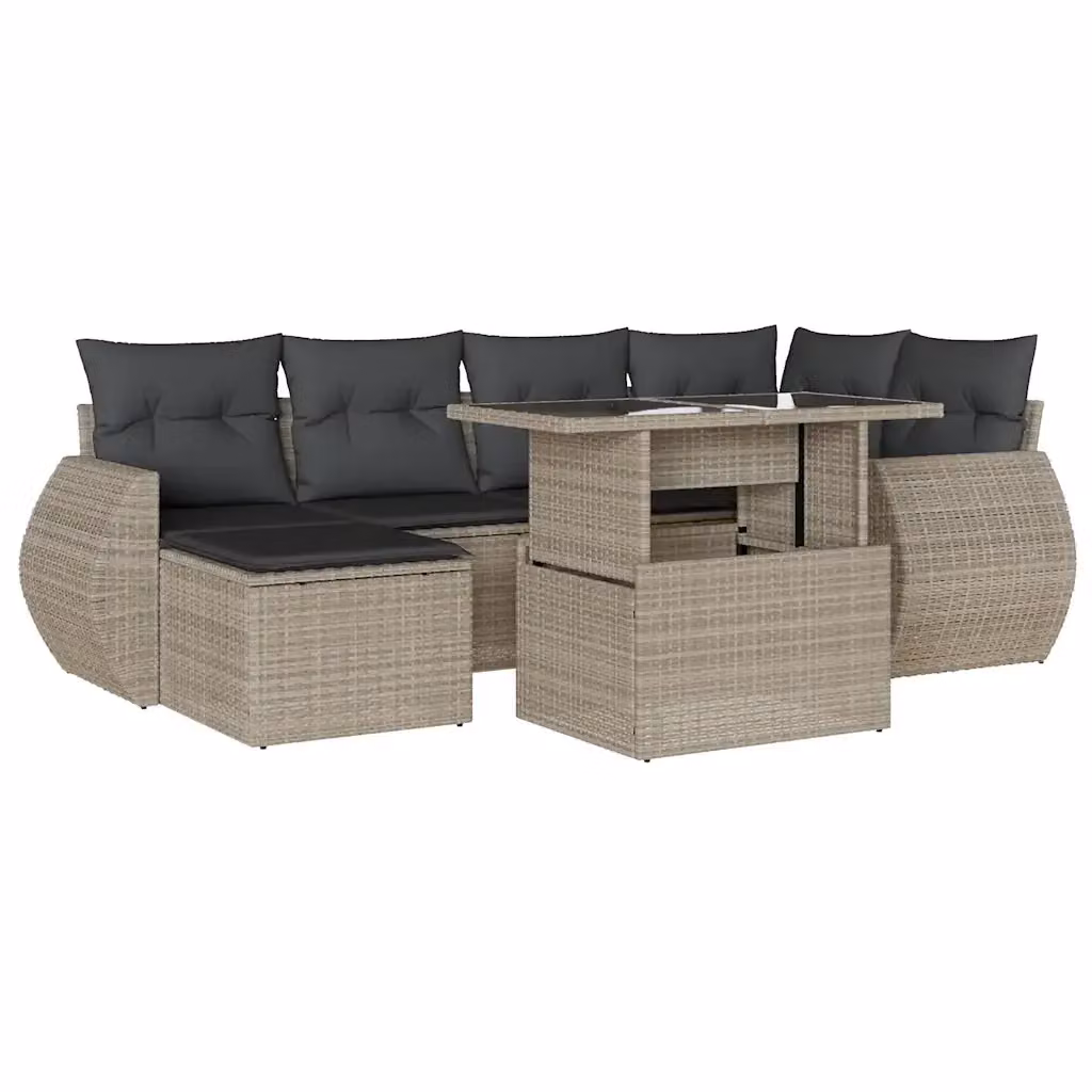 Set Divani da Giardino vidaXL 7 Pezzi in Polyrattan Grigio Antracite con Cuscini e Tavolino – 2