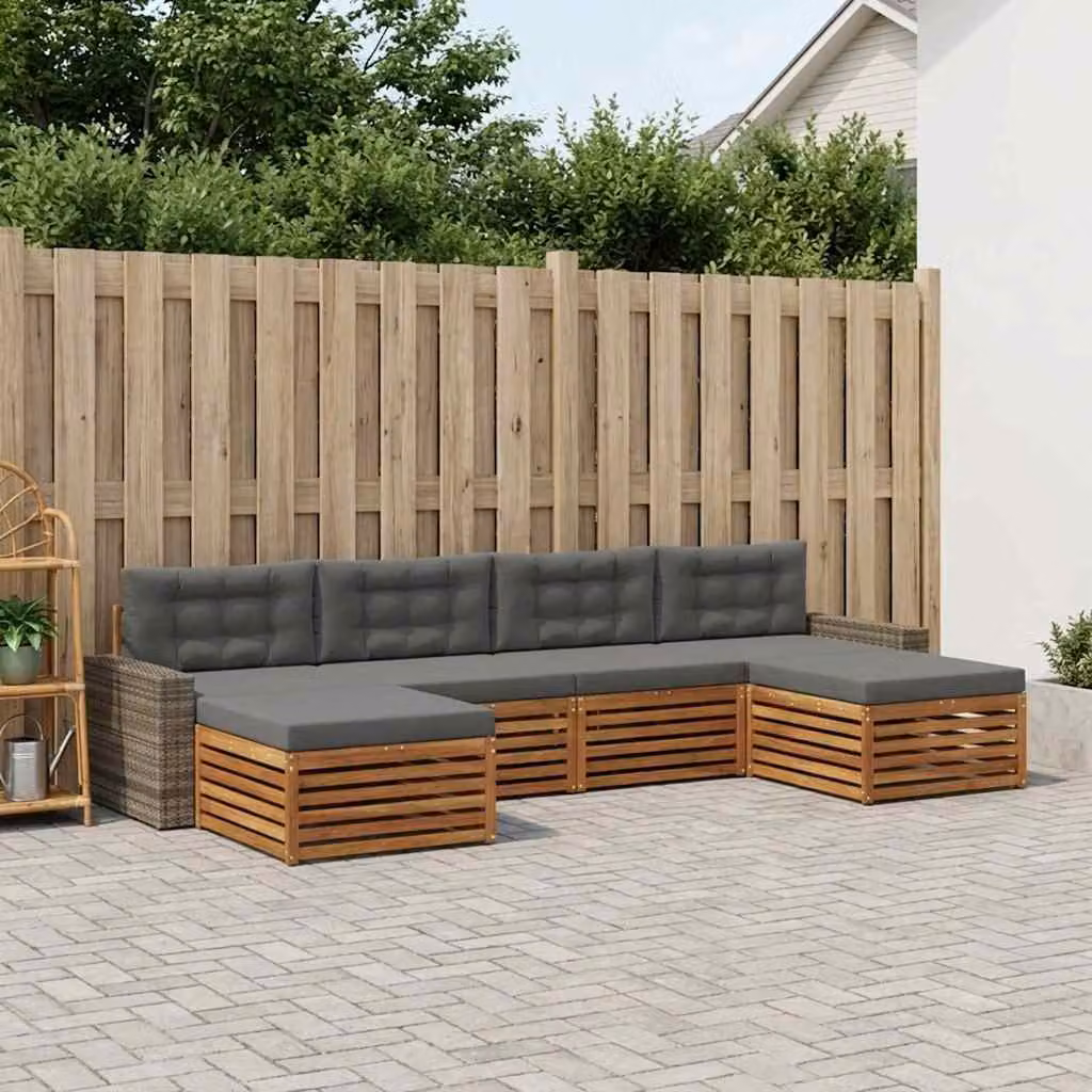 Set di divani da esterno vidaXL in legno di acacia massello con cuscini, composizione a L, colore marrone e grigio
