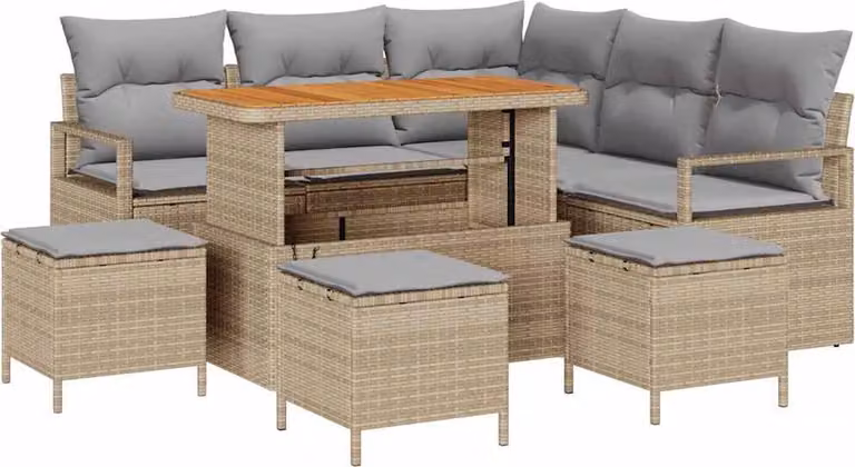 Set Divano da Giardino con cuscino 9 pcs Beige polyrattan