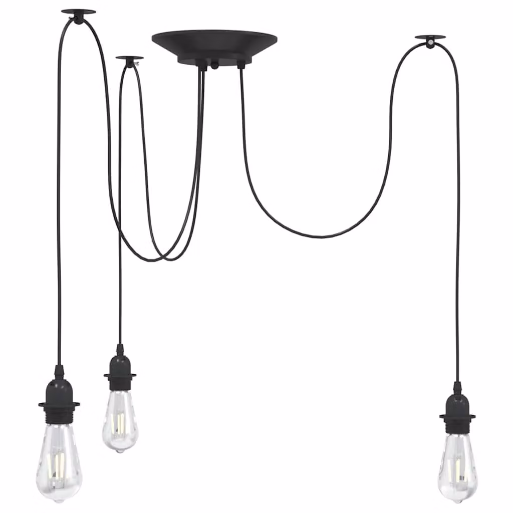 vidaXL Lampada a Sospensione Industriale in Metallo Nero con 3 Portalampada E27 e Vetro Trasparente, Altezza Regolabile